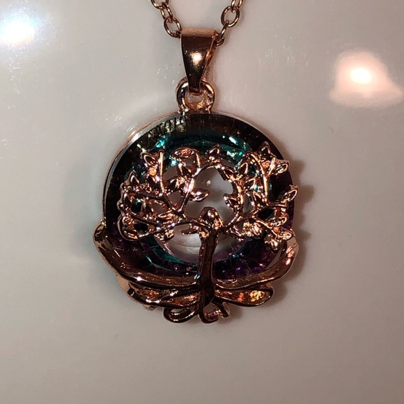NEW! Tree 🌳 of Life Rose Gold & Sparkling Aurora Necklace Goddess Mother Earth - Picture 6 of 6